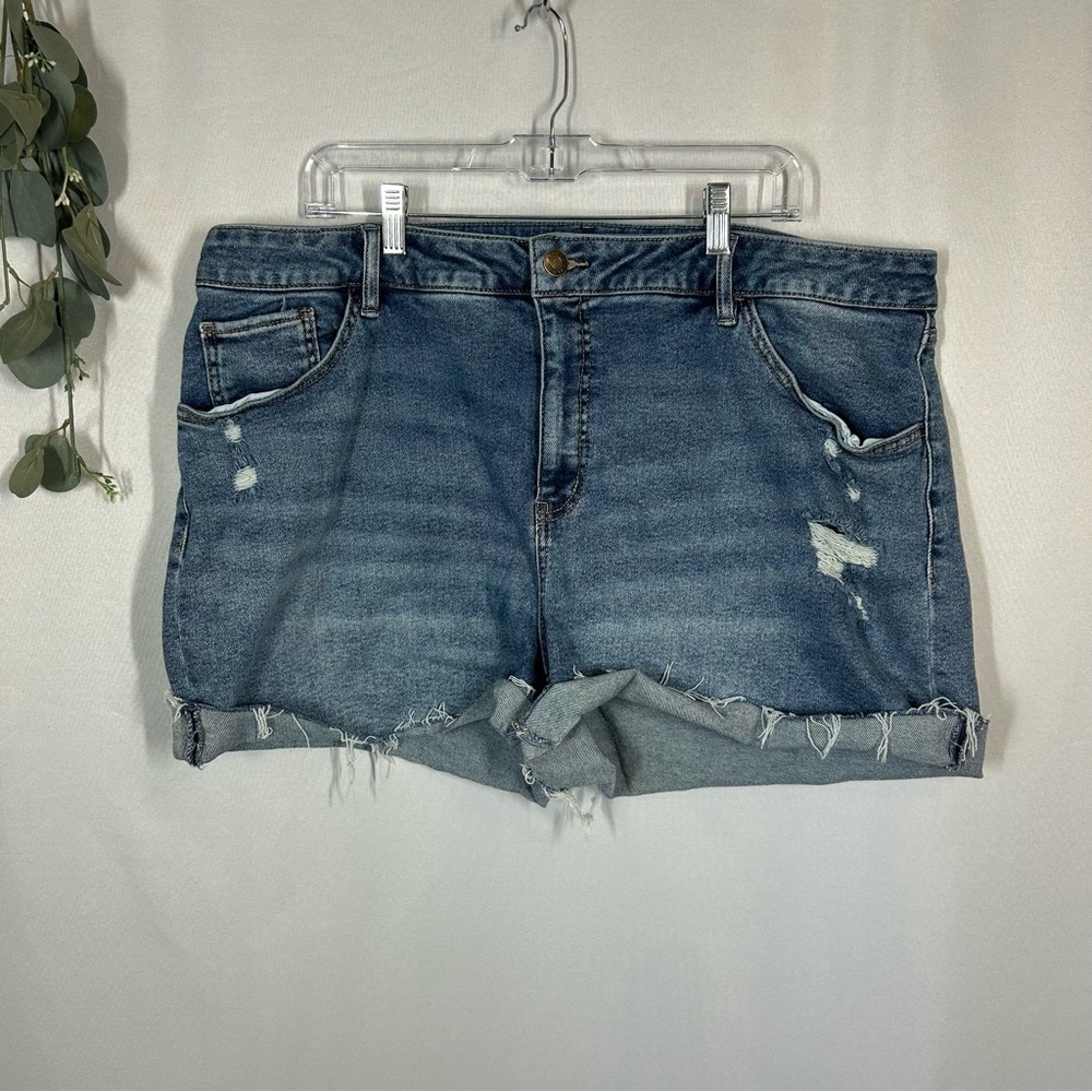 Ava & Viv | Distressed Blue Jean Denim Shorts Ripped Cuffed Hem Women's Size 22W